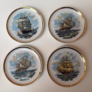 Vintage Schumann Arzberg Coaster Set of 4 Schooner Sailing Ships Bavaria Germany